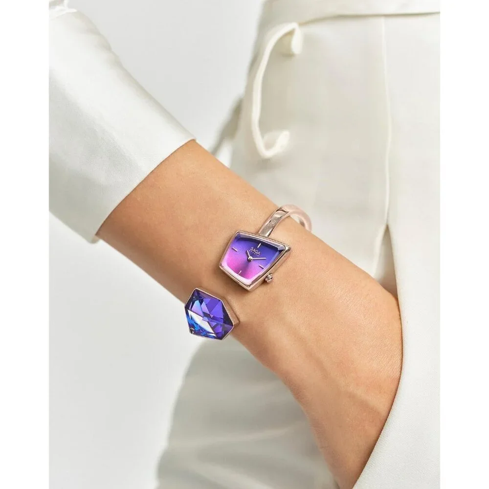 Women's Purple Cuff Bangle Quartz Watch Shaped Mineral Case Stainless Steel